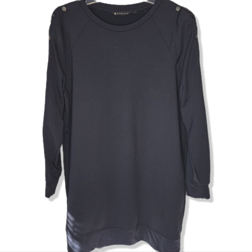 Athleta Sweater Dress Snap Long Sleeve Dress Black Nylon Cotton Blend Womens XL